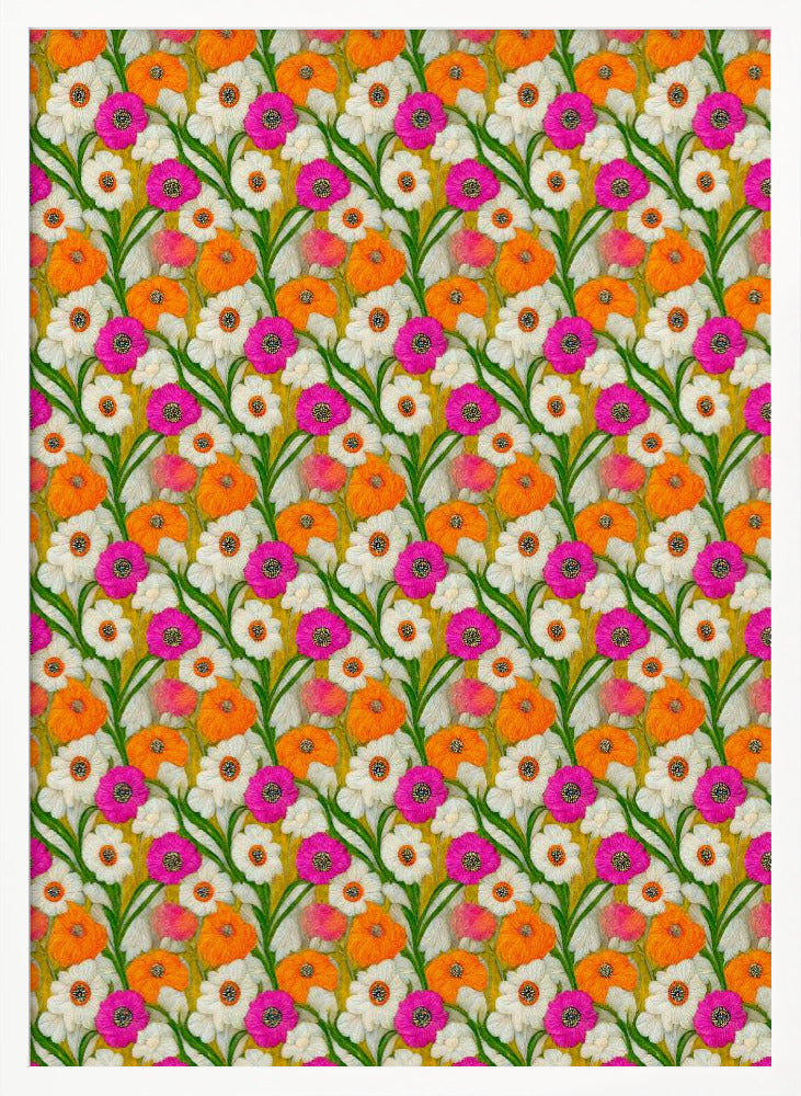 Stitched Flowers Pattern Poster